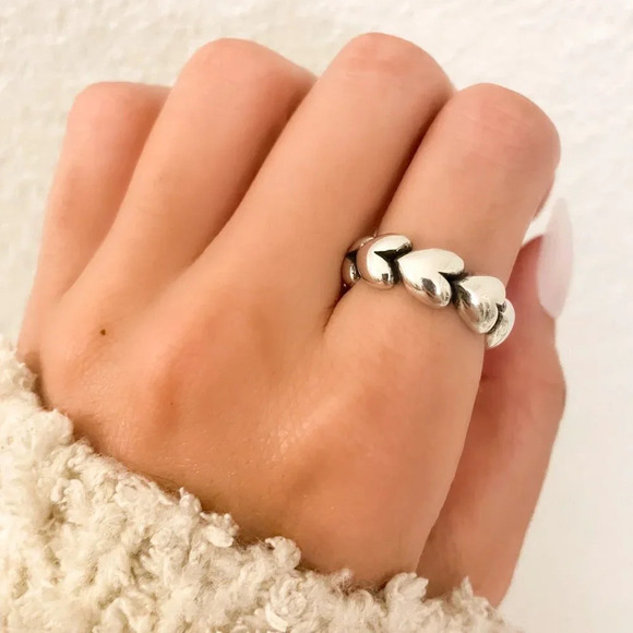 925 Sterling Silver Heart Ring Band Heart Ring Minimalist Dainty Ring Adjustable - Picture 1 of 6